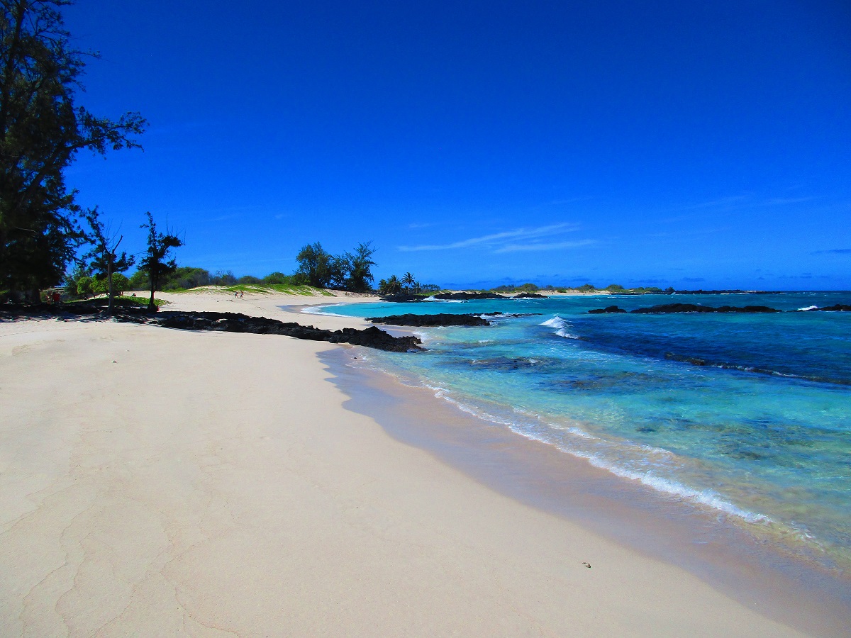 White sand and clear water on the Kona coast