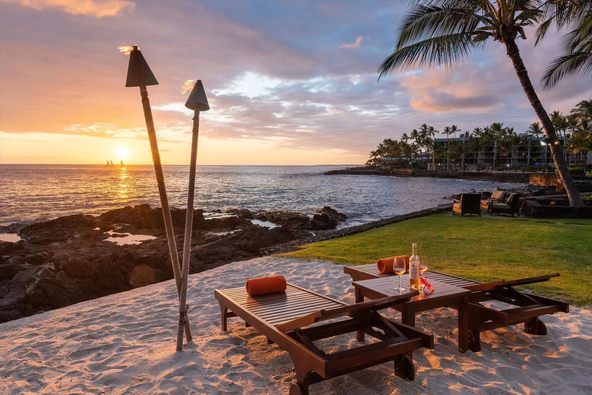Sunset from the sand at Moana Makai